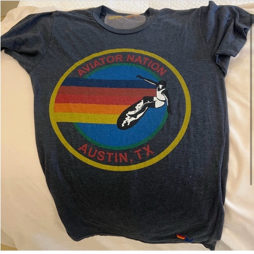 Aviator Nation Navy Tee with Rainbow Graphic